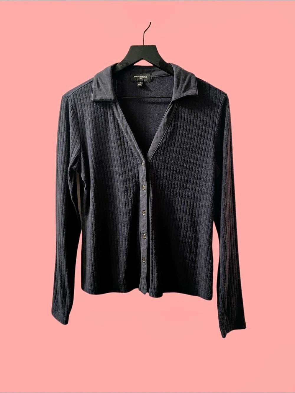 Banana Republic Ribbed Button Down Top in Black Small Like New